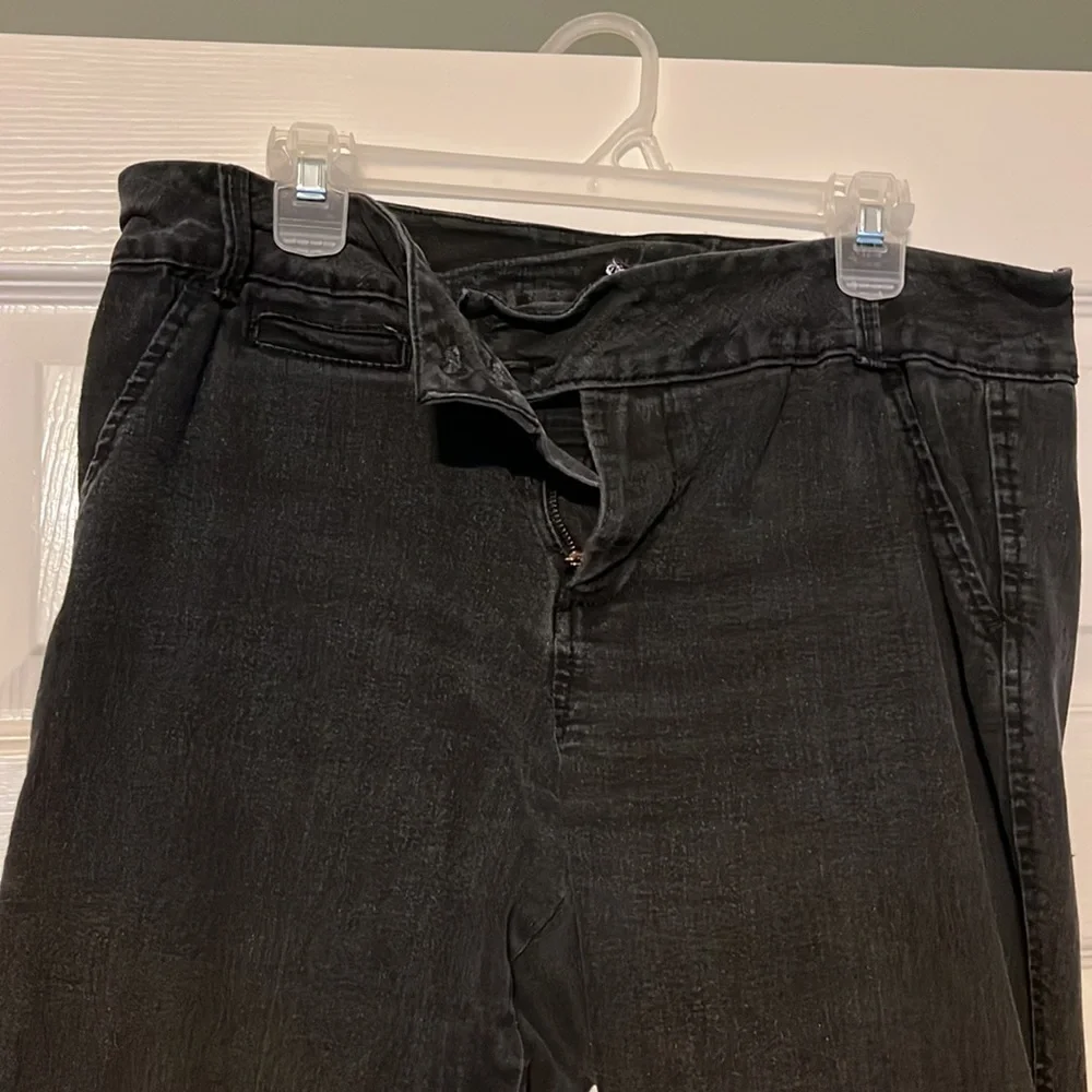 Black denim flare leg jeans. - Picture 2 of 8